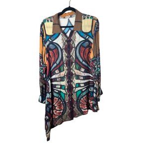 MILO'S Boho Patterned Asymmetrical Blouse Top Tunic Size XXL Art Print